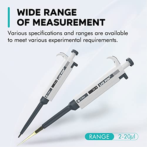 LAB FISH Laboratory Micropipette 2-20ul Capacity High Accurate Single Channel Pipettor Manual Adjustable Volume Pipettes Increment 0.5ul with 600pcs 200ul Pipette Tips Set - style: 2-20ul Set