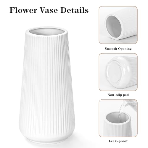 White Ceramic Vase, GUKJOB Small Cute Flower Vase for Pampas Grass, Home, Living Room, Dining Table, Farmhouse, Office Decor, Bedroom, Table, and Kitchen Shelf (White- 2PCS)