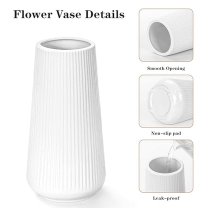 White Ceramic Vase, GUKJOB Small Cute Flower Vase for Pampas Grass, Home, Living Room, Dining Table, Farmhouse, Office Decor, Bedroom, Table, and Kitchen Shelf (White- 2PCS)