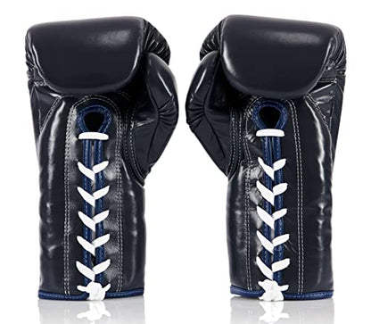 Fairtex BGL6 Locked Thumb Boxing Gloves, Leather Lace Up Muay Thai MMA Gear | Snug-fit hand compartment with ergonomic curves. Minimizes hand fatigue. Built for pro competitions and sparring. - color: Blue, size: 12 oz