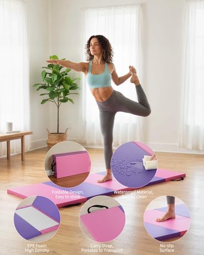 Garvee Gymnastics Mat, 6.2Ft 2-Inch Thick 4-Fold | Exercise Floor Mat for Home Gym, Portable Yoga Mat for Pilates, Aerobics, Martial Arts & Training - size: 6.2x2.6Ft 1.8-Inch