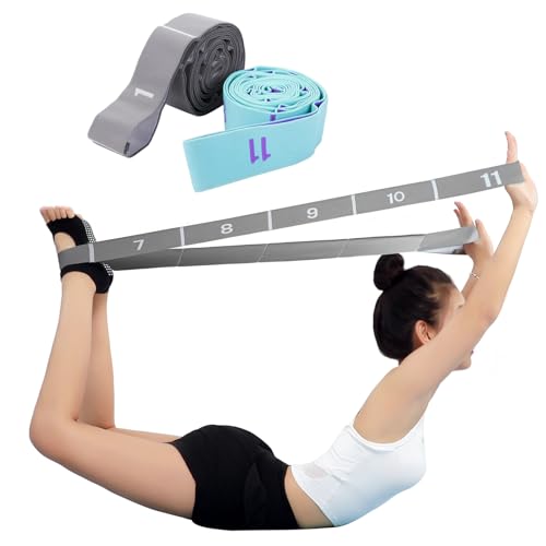 2-Pack Yoga Straps with 11 Loops - Adjustable Elastic Stretching Bands for Pilates, Dance, Ballet Gymnastics & Physical Therapy, Multifunctional Flexibility Exercise Equipment - color: Gray+Blue