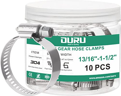 10PCS Hose Clamps Stainless Steel Adjustable 13/16"– 1-1/2"(21-38mm) Worm Gear Hose Clamp, Heavy Duty Metal Small Hose Clamps for Automotive, Pipe, Radiator Plumbing, Fuel Line - size: 13/16"-1-1/2"(21-38mm)