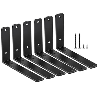 6 Pack - L 8" x H 6" x W1.5, 5mm Thick Black L Shelf Bracket, Iron Shelf Brackets, Metal Shelf Brackets, Floating Shelf, Shelf Supports with Screws - size: 8''x6'', style: Black 6 Pack