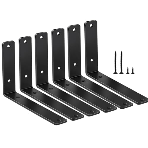 6 Pack - L 8" x H 6" x W1.5, 5mm Thick Black L Shelf Bracket, Iron Shelf Brackets, Metal Shelf Brackets, Floating Shelf, Shelf Supports with Screws - size: 8''x6'', style: Black 6 Pack