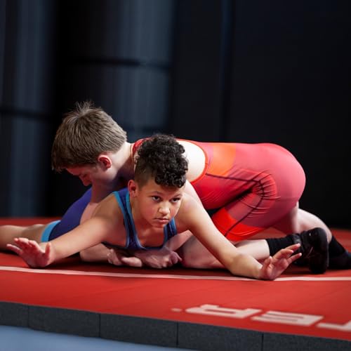 Meister FlexFloor Wrestling Mat - 10ft x 10ft Roll-Up Pro Training Mat for Home & Gym - color: Red
