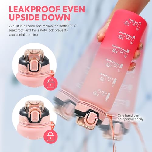 Water Bottle with Straw 1L,Boys Water Bottles with Straw 1 Litre,Waterbottle Leak-Proof Sports Water Bottle,Plastic Drinks Bottles Toxin Free，Bpa-Free (Pink) - color: 03-Pink