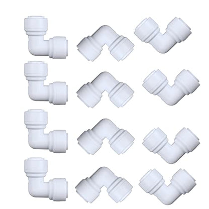 12 pack White Plastic Push-To-Connect 90-Degree Elbow Fitting (1/4 in. O.D. x 1/4 in. O.D., Union Elbow Connector)
