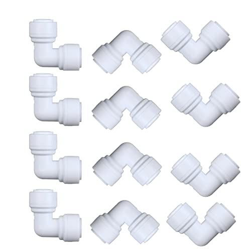 12 pack White Plastic Push-To-Connect 90-Degree Elbow Fitting (1/4 in. O.D. x 1/4 in. O.D., Union Elbow Connector)