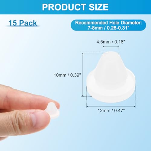 M METERXITY 15 Pack Silicone Hole Plugs - Snap in Locking Hole Plugs, Waterproof & Flexible, Apply to Automotive/Industrial/Wiring/Furniture/Offices/Kitchens (0.28-0.31 Inches, Clear) - size: 0.28-0.31 Inches