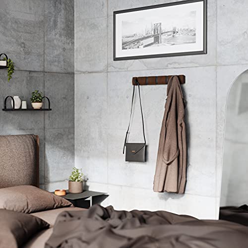 Umbra Flip Coat Rack, Wall Mounted 5-Hook Space Saving, Walnut/Black - color: Walnut/Black, size: 5 hook