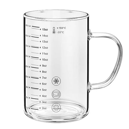 450ml Glass Measuring Cup with Scales (ml/oz) High Borosilicate Glass Liquid Graduated Cups for Home Kitchen Office Thickened Breakfast Milk Juice Yogurt Coffee Mug Teacup