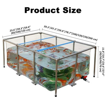 Transparent Aquarium Pool Pond for Koi/Goldfish - Above Ground Fish Pond with PVC Liner and Stainless Steel Frame, Large Breeding Water Tank for Outdoor Indoor Backyard(39.3"x23.6"x19.7")