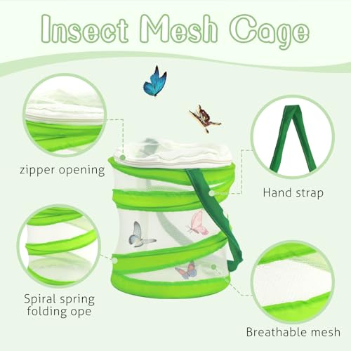 Telescopic Butterfly Nets for Kids Butterfly Catchers for Kids Insect Catching Nets, Great for Catching Insects Bugs Fishing, 3 Packs Catching Nets, Pop up Mesh Cage, Tweezers, Extendable 34 inches