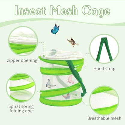 Telescopic Butterfly Nets for Kids Butterfly Catchers for Kids Insect Catching Nets, Great for Catching Insects Bugs Fishing, 3 Packs Catching Nets, Pop up Mesh Cage, Tweezers, Extendable 34 inches