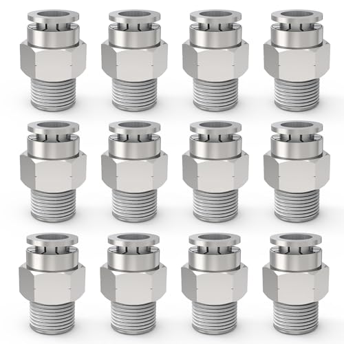 12-PACK 1/4" Tube OD x 1/4" NPT Thread Male Straight Nickel Plating Copper Push to Connect Fittings,PC-1/4-N2 Pneumatic Quick Connect Air Line Hose Fittings - size: 1/4" OD Tube x 1/4" NPT, style: Straight