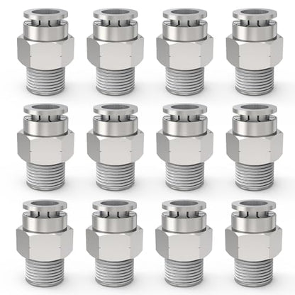 12-PACK 1/4" Tube OD x 1/8" NPT Thread Male Straight Nickel Plating Copper Push to Connect Fittings,PC-1/4-N1 Pneumatic Quick Connect Air Line Hose Fittings - size: 1/4" OD Tube x 1/8" NPT, style: Straight