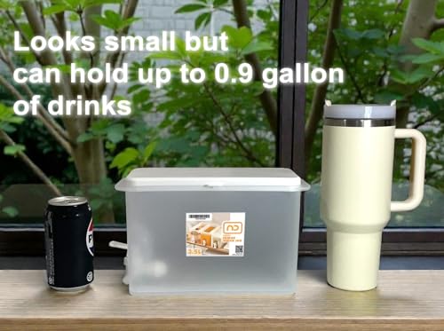 NDBOX Slim Fridge Jug 0.92Gal or 3.5L with Faucet for Water, Iced Tea, Fruit Juice, Softdrinks, Milk, Beverages Dispenser - Hot or Cold Drinks for Parties - Spacesaver Container (White Jug 1pc)