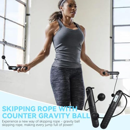 2 In 1 Digital Counting Jump Rope Adjustable Cordless Fitness Skipping Rope | Lightweight weighted design, easy use, great for daily workout, calorie burn and weight management
