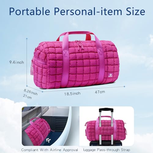 Quilted Gym Bag for Women,Duffle Bag for Travel with Wet Pocket,Carry on Weekender Bags for Women,Travel Bag with Shoe Compartment (Rose red) - color: Rose red