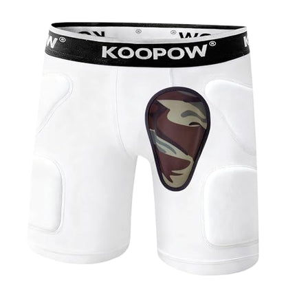 Youth Boys Padded Compression Sliding Shorts Pants With Soft Cup & Pocket - color: White-0933kw, size: Small