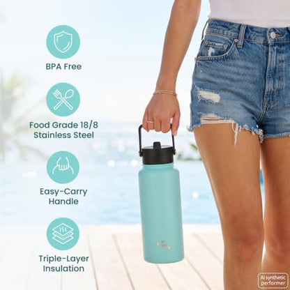 Konokyo 40 oz Insulated Stainless Steel Water Bottle with Straw Lid - color: Bamboo Grove, size: 40 Ounces