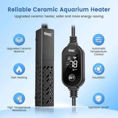 hygger Aquarium Heater, Upgraded Ceramic 25W Small Fish Tank Heater with Digital LED Controller, Fast Heating, Precise Temperature Control, Turtle Tank Heater for Freshwater/Saltwater - size: 25W