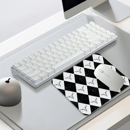Black Western Small Mouse Pad,Cows Lattice Mouse Mat for Desk Black and White Gaming Mouse Pad Western Gifts for Cowboys 8.25x10In - color: Black White Lattice