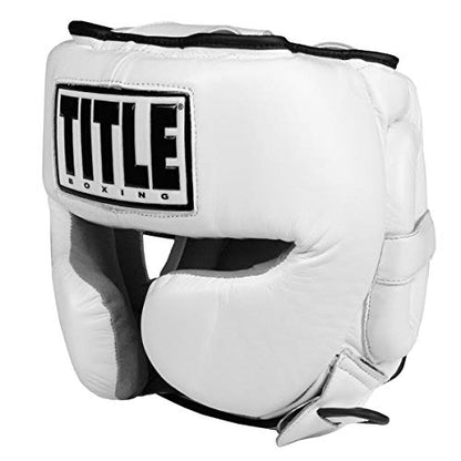 TITLE Boxing Leather Sparring Headgear - MMA & Muay Thai Protection - color: White, size: Large