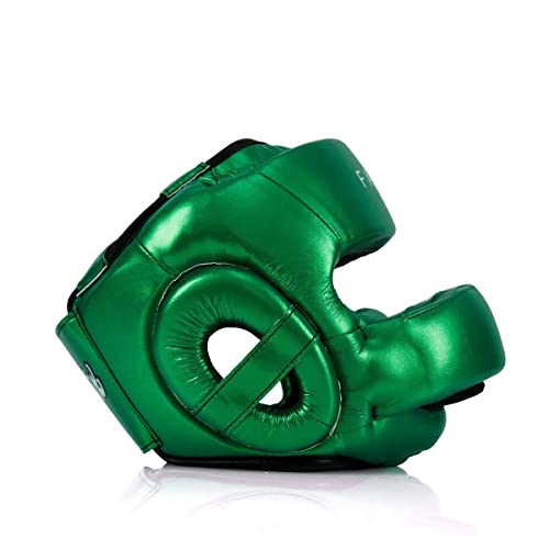 Fairtex HG17 Pro Sparring Headgear, Muay Thai Kickboxing Boxing Head Guard - color: Metallic Green, size: Large