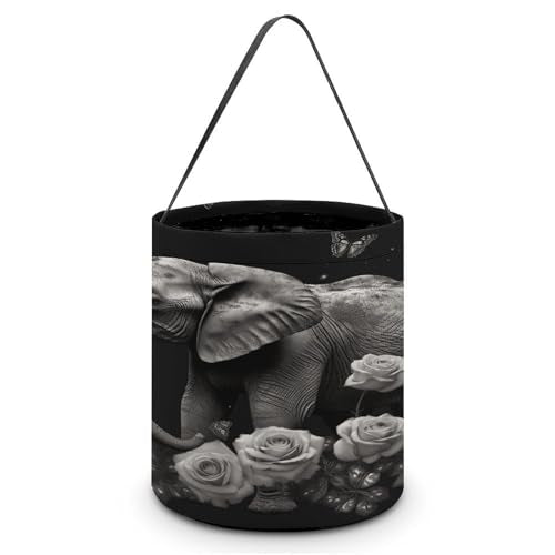 Halloween Trick Or Treat Bags With Handles Collapsible Candy Bucket Reusable Elephant And Butterfly Printed Goody Bucket For Holiday Party Gifts - color: Elephant and Butterfly