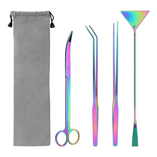 Catcan 4 in 1 Quarium Aquascape Tools Kits, Anti-Rust Stainless Steel Aquatic Plant Aquascaping Tweezers, Scissors, Spatula for Aquarium Tank Cleaning Fish Tank Aquascape Tools Sets - color: Multicolor