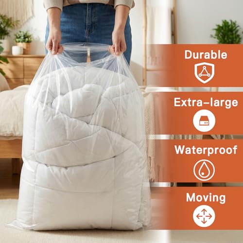 6 Pack 40x60 in Extra Large Clear Plastic Bags, Large Plastic Storage Bags for Furniture Cover & Moving Protection for Luggage, Suitcase, Furniture, Chair (Include 6 Ties)