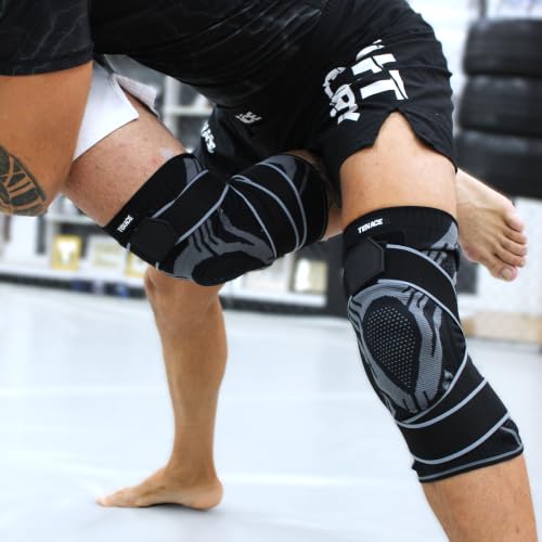 Tenace BJJ Knee Brace – Compression Knee Pad with Side Stabilizers & Gel Pad for Grappling, Jiu Jitsu, MMA, Wrestling, Judo & Muay Thai (1, Black, XX-Large) - color: Black, size: XX-Large