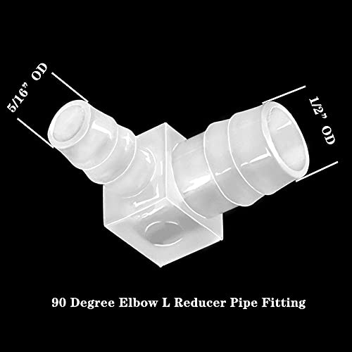 1/2" to 5/16" Hose Barb 90 Degree Elbow L Reducer Fitting, Barbed Joint Splicer Mender Adapter Union Adapter for Boat Aquarium Fuel Gas Liquid Air (Pack of 4)