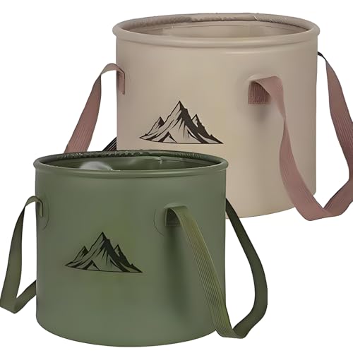 2Pcs Collapsible Bucket with Handle, 10 Gallon(20L+20L), Multifunctional Water Basin, Folding Tub, Portable Bin, Ultra Lightweight Outdoor Basin Bucket, Folding for Fishing, Camping, Hiking