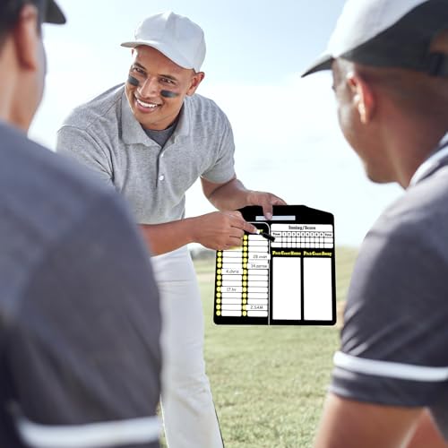 Engrowtic Magnetic Baseball Lineup Board for Dugout Metal Baseball Coaching Clipboard Softball Coaching Equipment with 30 Pcs Lineup Cards 2 Pcs Strong Clips and Erasable Pen for Batting (Black) - color: Black