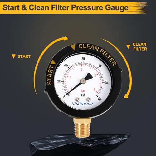 Pool Filter Pressure Gauge 60psi 1/4" NPT Bottom Mount, Pool Pump Pressure Gauge Replacement for Swimming Pool, Spa and Aquarium Valve Filter