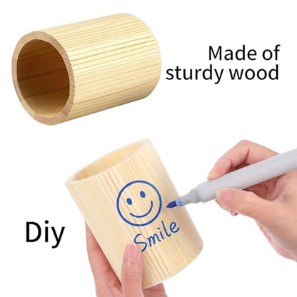 8-Pack Wood Pen Holder, 4 Inch Round Pencil Holder, Desk Organizer Cups, Unfinished Brown Pine Wood Craft Cylinders for DIY, Makeup Brushes, Utensils