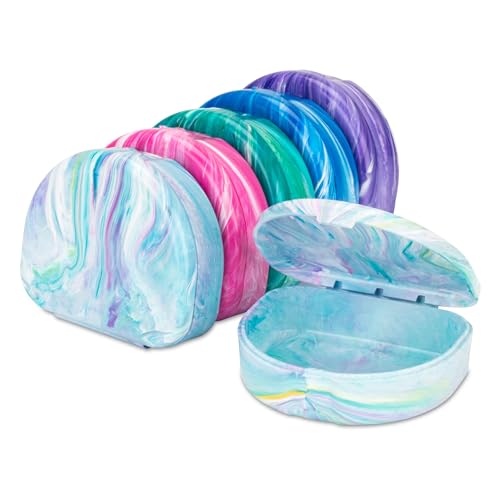 Practicon Vibrant Marble Retainer Cases, Clear Aligner Case, Dental Orthodontic Retainer Boxes, Mouth Guard Holder, 6 Pack - color: Vibrant