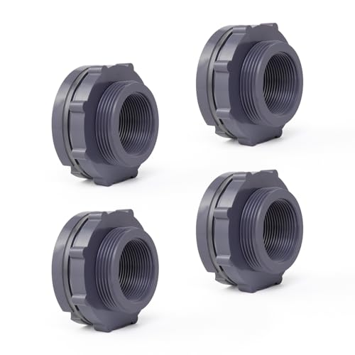 ChillWaves PVC Bulkhead Fitting 1-1/2" Double Thread Connector Adapter for Water Tank, Aquariums, Rain barrels(4-PACK)