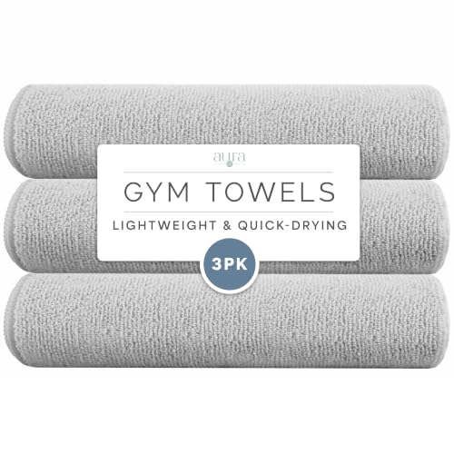 S&T INC. Microfiber Gym Towels, 3 Pack, 16" x 27", Light Grey | Absorbent and Lightweight, Quick-Dry, Compact for Gym Bag, Yoga and Travel, Machine Washable - color: Light Grey