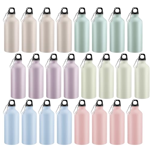 Domensi 24 Pcs 20oz Aluminum Water Bottles Bulk - Reusable Lightweight Sports Bottles with Leak-proof Twist Cap & Buckle for Gym, Hiking, Cycling, Camping