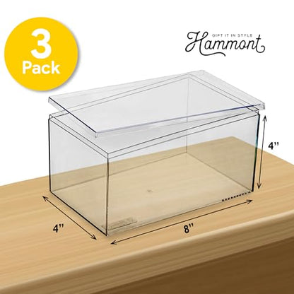 Rectangle Acrylic Box - Shelf Organizer Bins - Clear Storage Containers - Candy Party Favors | Bathroom Storage | Makeup Cosmetic Organization | Wide: 8"x4"x4" (3 Pack)