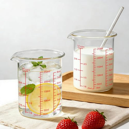 Glass Measuring Cup 1 Cup,8oz 250ml Borosilicate Liquid Measuring Cup with Spout (250ml-red)