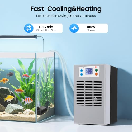 30L/7.93GAL 100W Aquarium Chiller Water Chiller – Constant Temperature Cooling System with Low Noise & Circulation Pump, for Fish Tank, Axolotl, Coral Reef, and Hydroponics