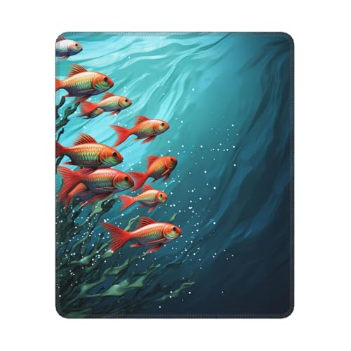 Mouse Pad with Stitched Edge Comfortable Mouse Mat with Non-Slip Rubber Base Gaming Mousepads Fish Aquarium Washable Mouse Pads for Computers Office Laptop 10 x12 inch