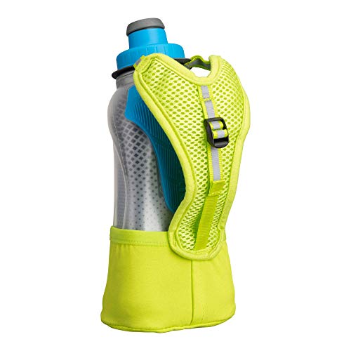 Nathan Running Handheld Water Bottle Adjustable No-Grip Quick Squeeze Lite Hand Strap. Reflective Hydration - color: Finish Lime / Blue Me Away, style: 12oz Insulated