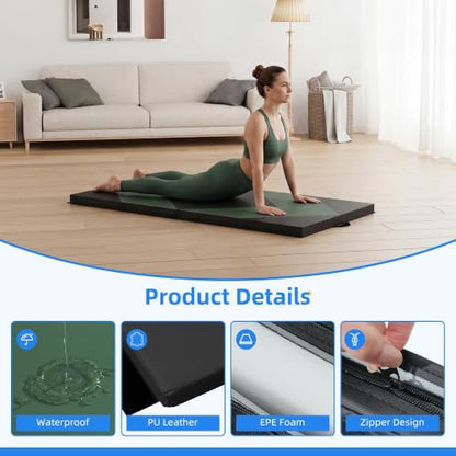 Polar Aurora 3'x6'x2 Thick Folding Gymnastics Exercise Mat Aerobics Stretching Yoga Mats - color: Green & Black