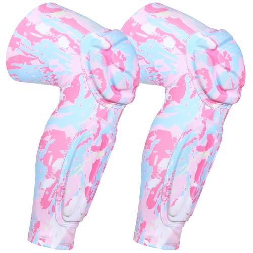 Padded Knee Calf Pads Compression Leg Sleeve Thigh Protector Gear Shin Brace for Football Basketball Volleyball Soccer Baseball for Adult (1 Pair) - color: mixpink, size: XX-Large
